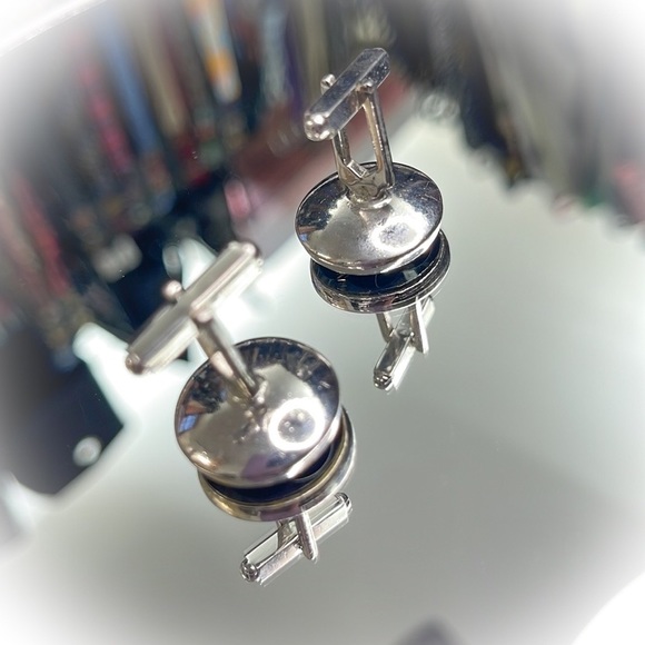 💕Beautiful Silver Tone Cufflinks Black Onyx💕 - Picture 5 of 5